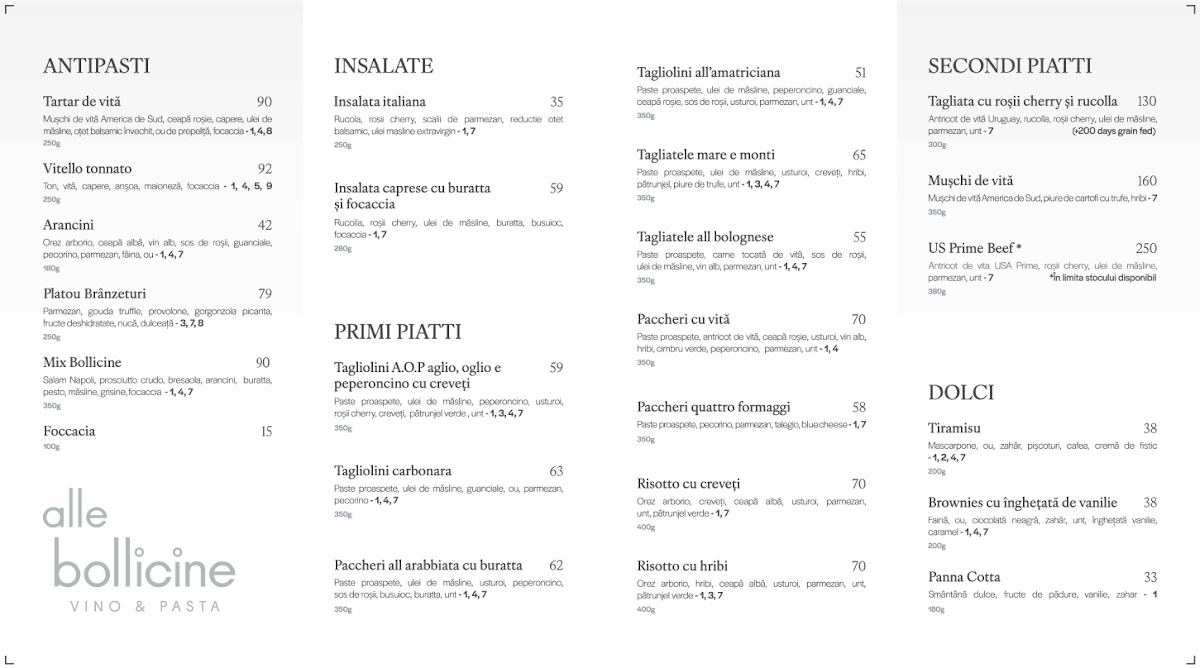 Alle Bollicine Vino & Pasta Menu - Image 1